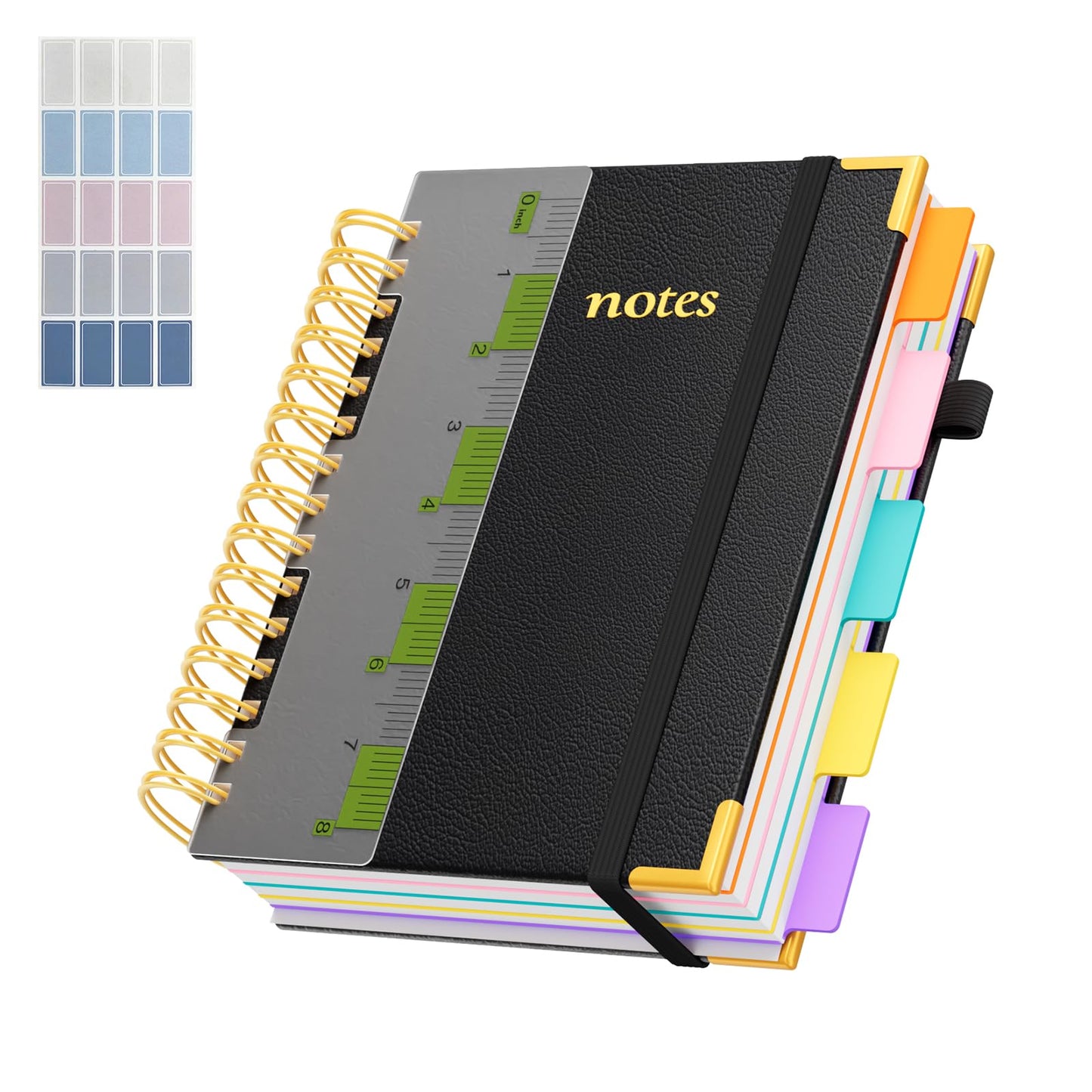 Line Hardcover Spiral Notebook with Removable Dividers Tabs & Ruler, 5 Subject Notebook College Ruled, 300 Page, Large 8"x10" B5 Notebooks for Work School, Lined Journal for Women & Men, Purple
