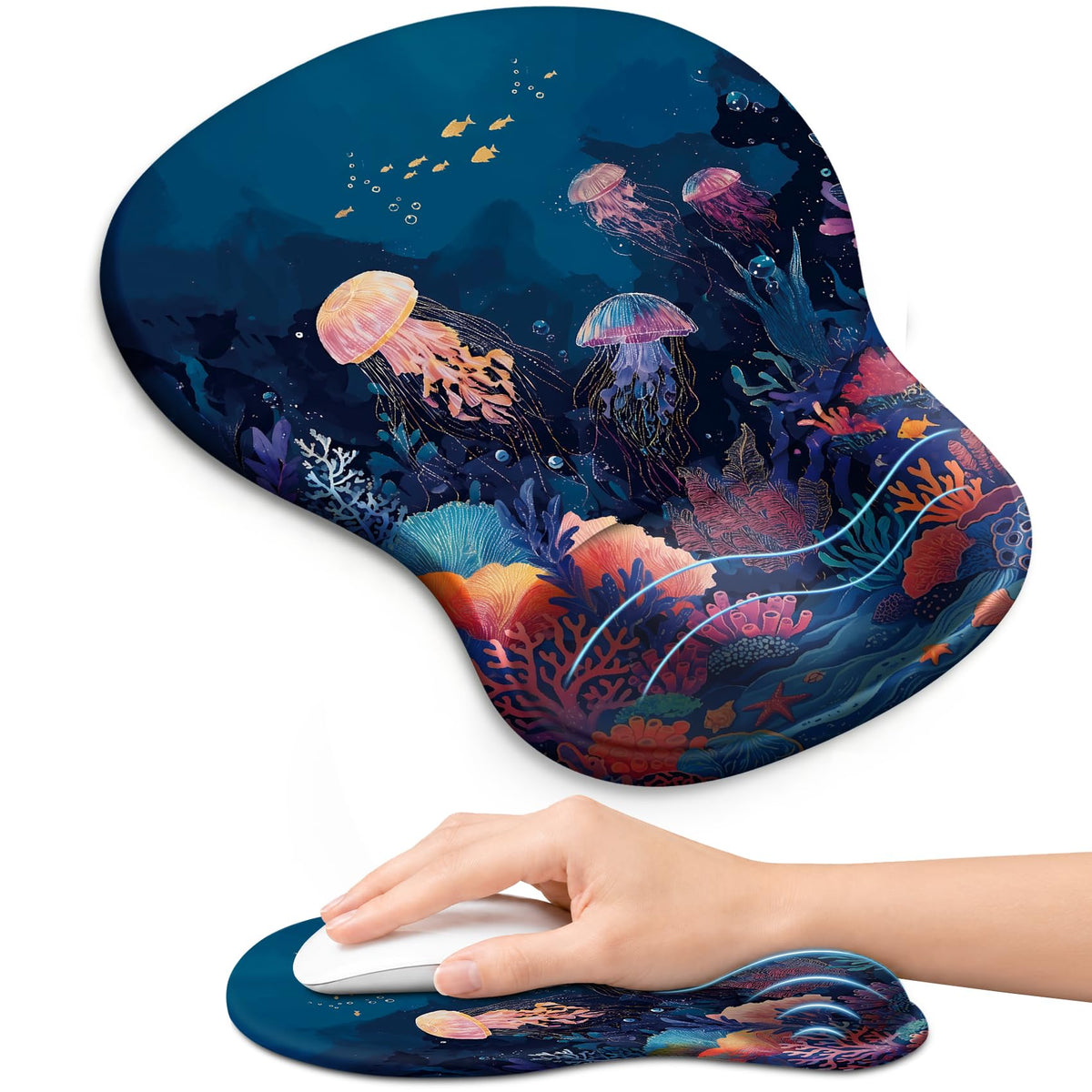 Ergonomic Mouse Pad with Wrist Rest, Gel Wrist Support, Black | 10.2 x 7.6 in Mouse Pad with Smooth Fabric Surface and Non-Slip Rubber Base for Office, Home, Study, and Gaming