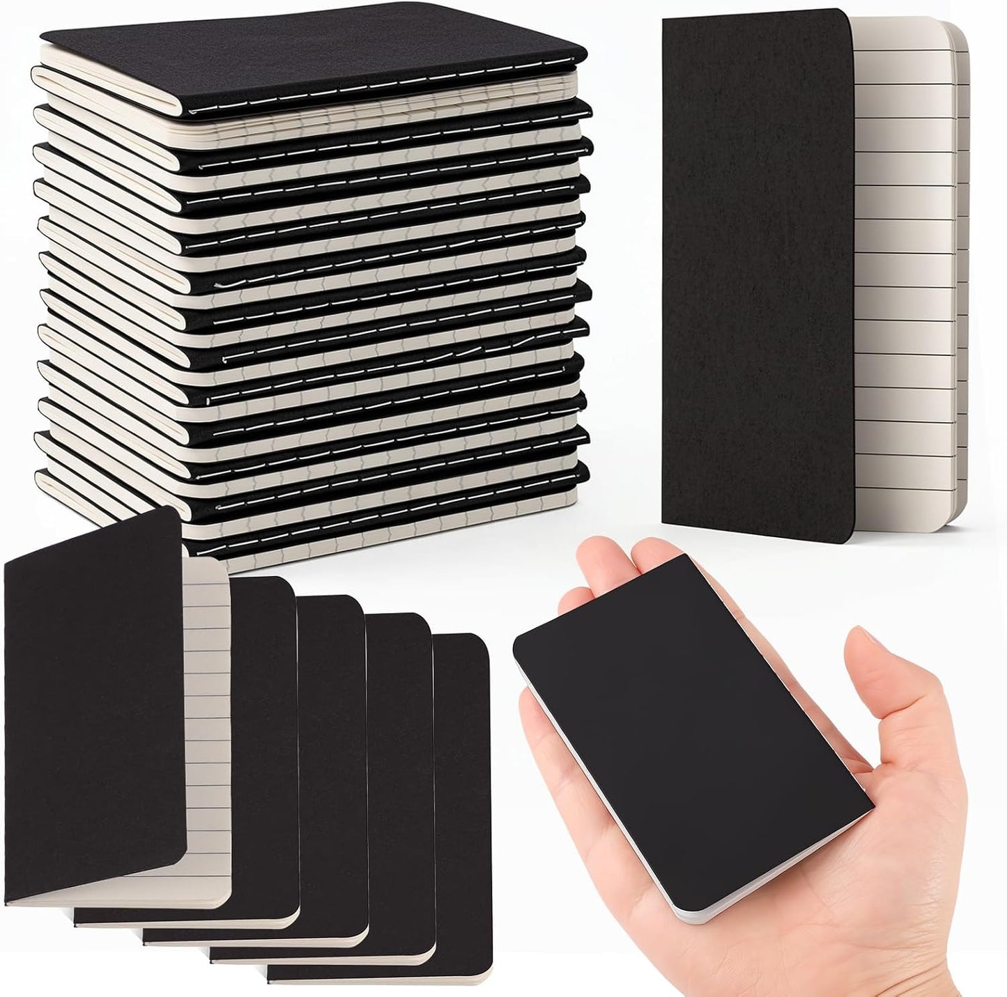 BESARME 24 Pcs Mini Pocket Notebooks Bulk, Travel Journal Memo Notepads | 3.93*2.36in, Black Small Lined Notebooks for Women, for Daily Planning Journaling Note Taking Office School Gifts,