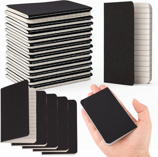 BESARME 24 Pcs Mini Pocket Notebooks Bulk, Travel Journal Memo Notepads | 3.93*2.36in, Black Small Lined Notebooks for Women, for Daily Planning Journaling Note Taking Office School Gifts,