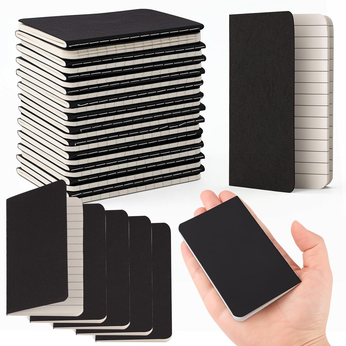 BESARME 24 Pcs Mini Pocket Notebooks Bulk, Travel Journal Memo Notepads | 3.93*2.36in, Black Small Lined Notebooks for Women, for Daily Planning Journaling Note Taking Office School Gifts,