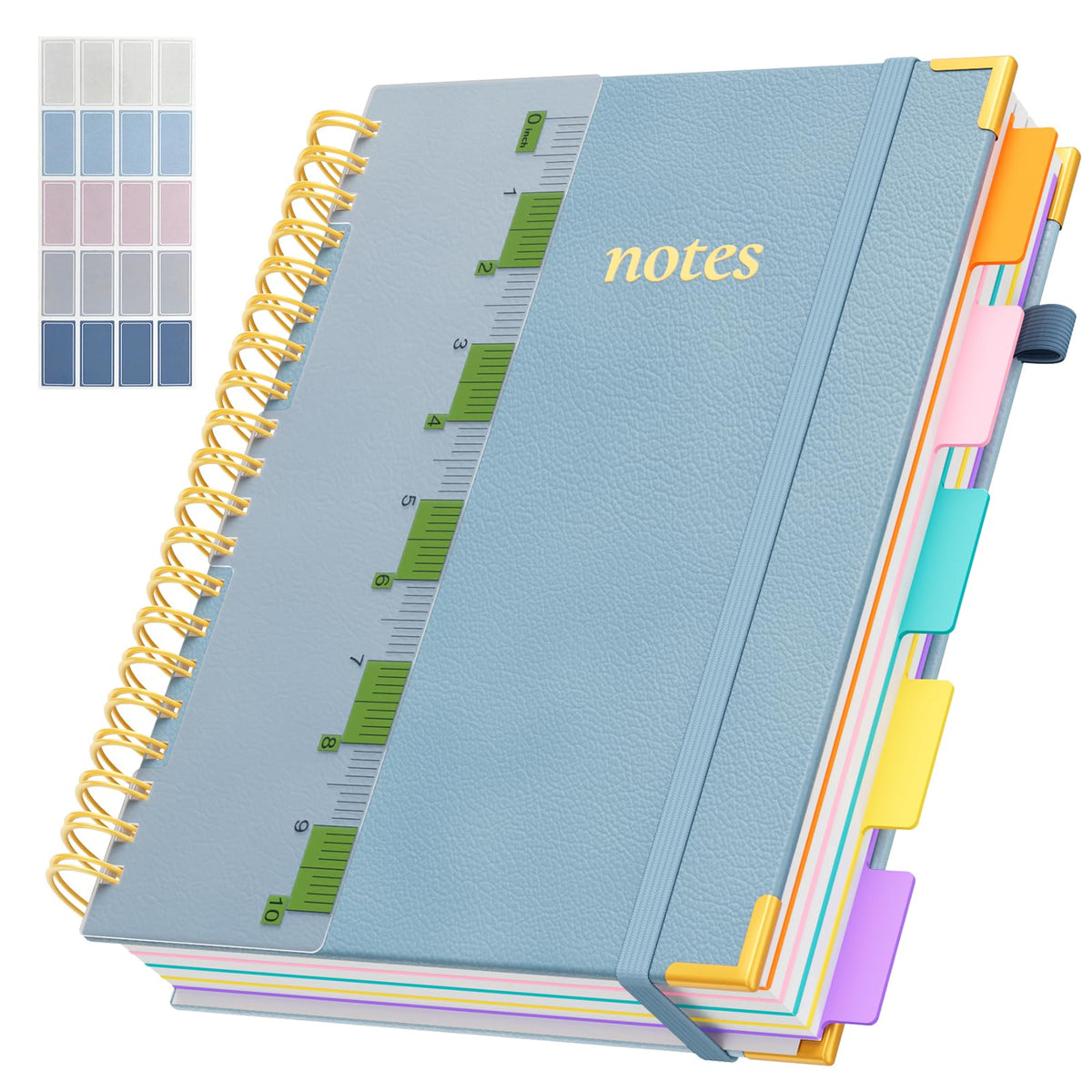 Line Hardcover Spiral Notebook with Removable Dividers Tabs & Ruler, 5 Subject Notebook College Ruled, 300 Page, Large 8"x10" B5 Notebooks for Work School, Lined Journal for Women & Men, Purple