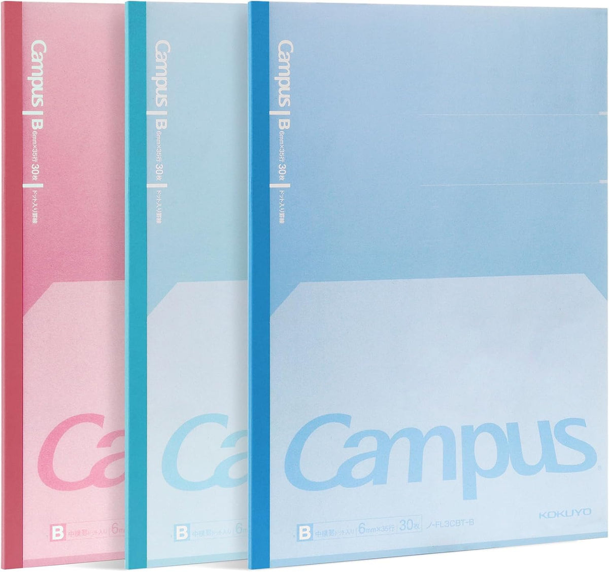 KOKUYO Composition Notebooks, 7" x 10" Kimochii Lined Notebook, 30 Sheets 6mm Dot Ruled Paper, 3 Pack B5 Notebook for School, School Supplies Comp Book for Note Taking, Green Pink Blue