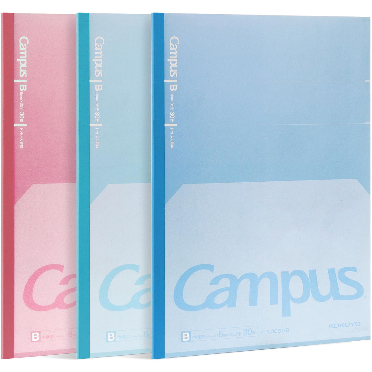 KOKUYO Composition Notebooks, 7" x 10" Kimochii Lined Notebook, 30 Sheets 6mm Dot Ruled Paper, 3 Pack B5 Notebook for School, School Supplies Comp Book for Note Taking, Green Pink Blue