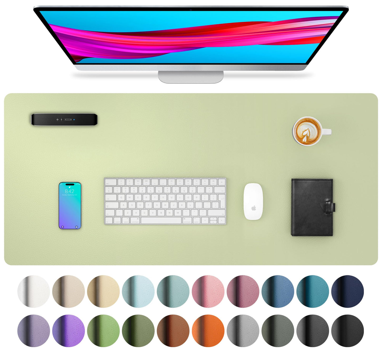 Aothia Non-Slip Waterproof PU Leather Desk Pad Protector for Mouse, Writing Desk, Office, Home, Laptop Blotter, 23.6" x 13.7", Black