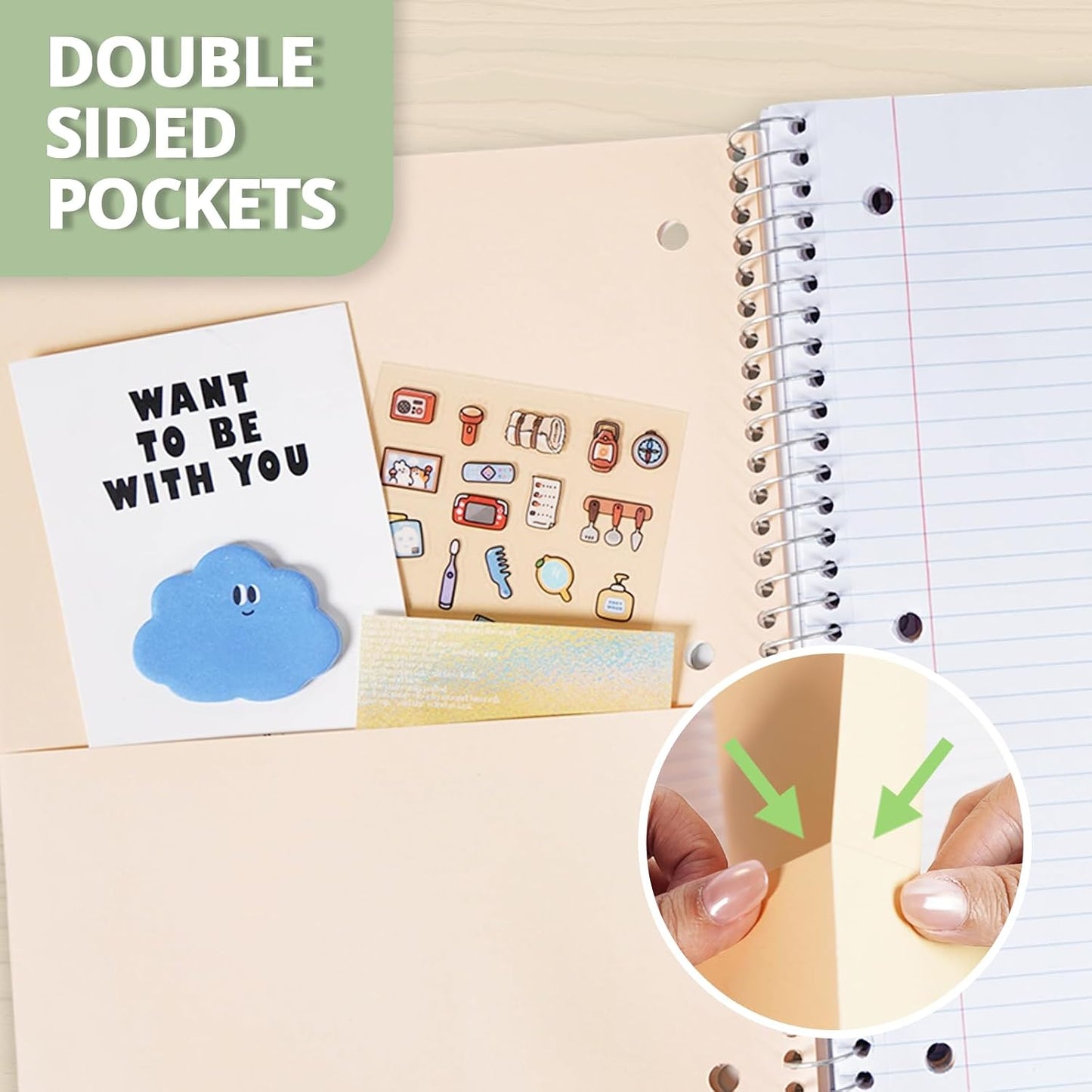 ONAVIA 3 Subject Spiral Notebook College Ruled 5 Pack, 240 Pages, Assorted | 120 Sheets, 8 x 10.5 in, 3 Dividers, Double-Sided Pockets, School Notebook, Study, Homework, Students
