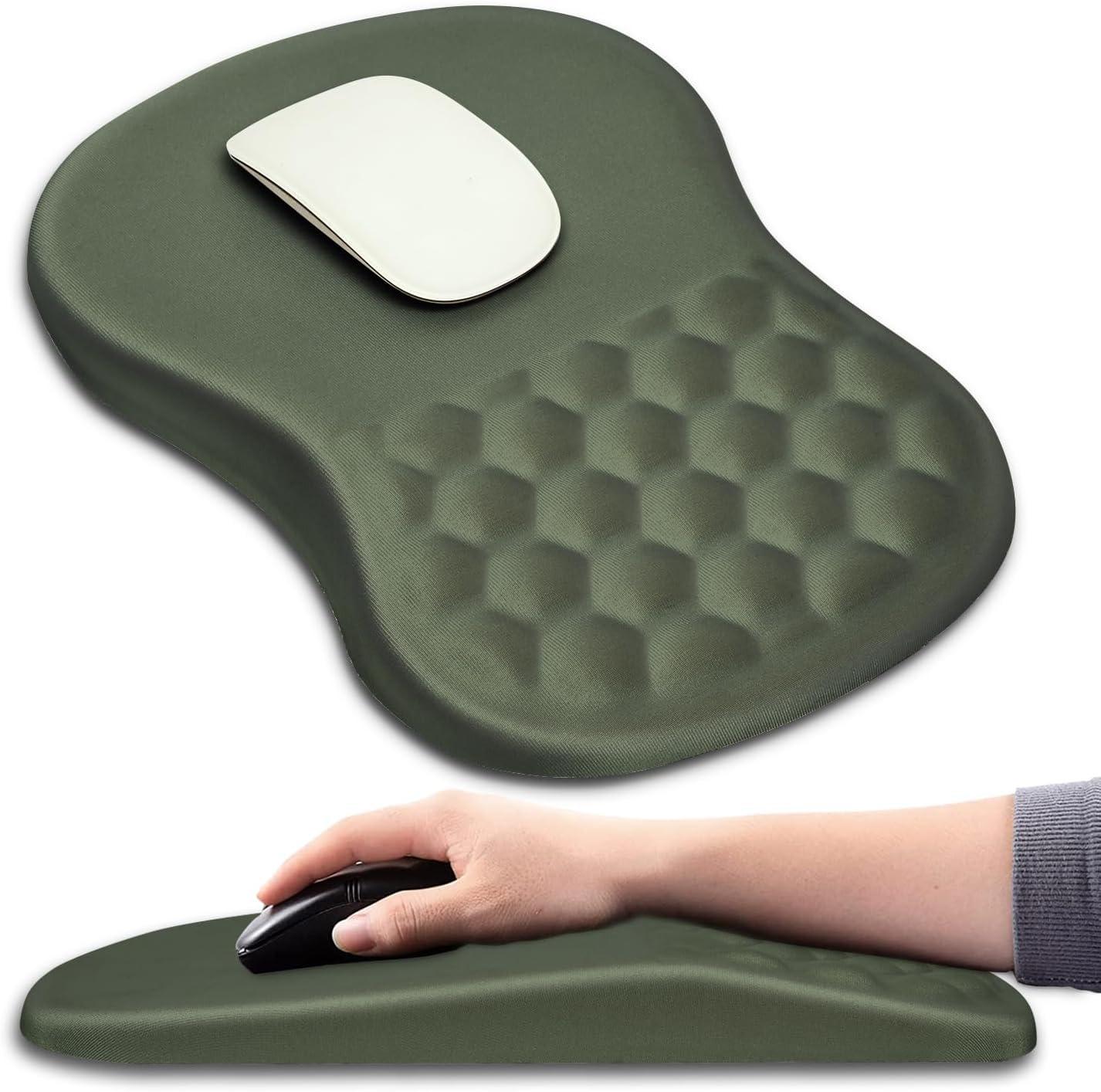 Hokafenle Ergonomic Mouse Pad Wrist Support with Massage Design, Wrist Rest Pain Relief Mousepad with Memory Foam&Non-Slip PU Base, Mouse Pads for Wireless Mouse & Desk (12x8 inch,Black)