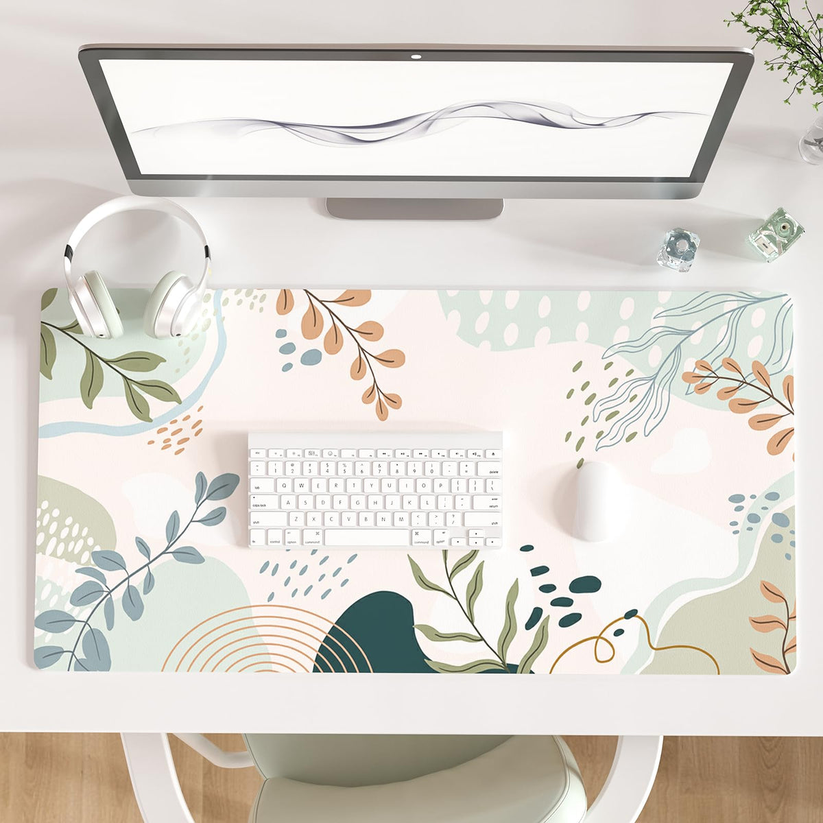 Faux Leather Large Mouse Pad, Office Desk Mat, 31.5"x15.7", Pink Floral | Desk Décor Accessories, Extended Size, Waterproof & Easy to Clean, Smooth Surface, Non Slip Desk Organization