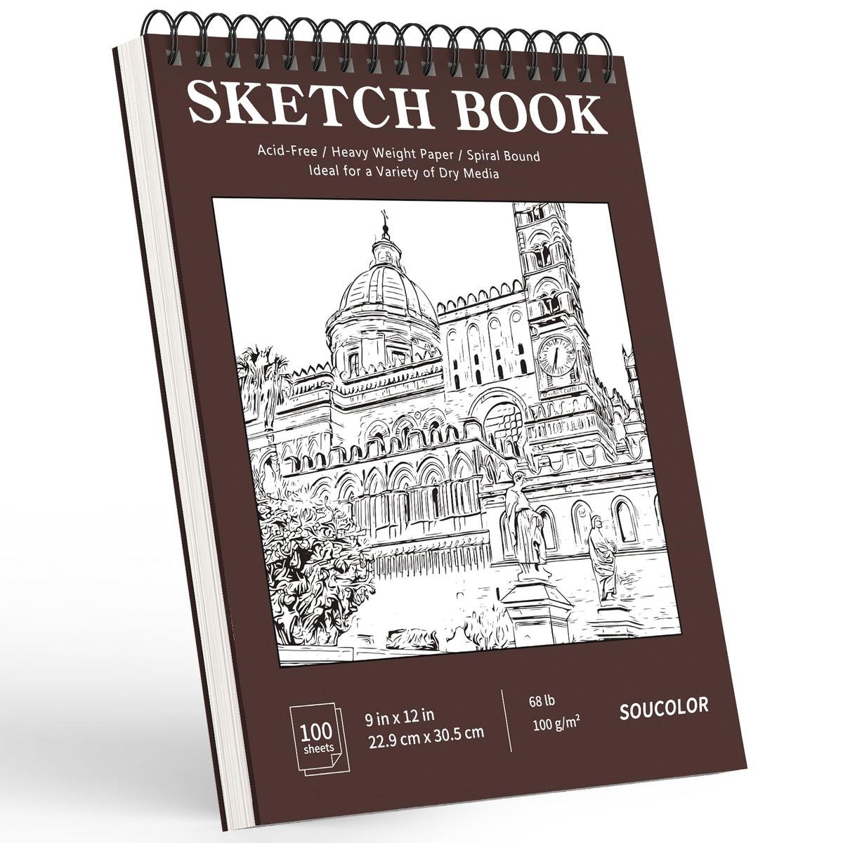 Soucolor Sketch Book 9" x 12", 100 Sheets Kids Art Sketchbook Drawing Pad | 68lb Acid-Free, Fine-Texture Paper, Top Spiral for Lay-Flat, Gift for Teens Girls Boys Beginners Adults, School Art Supplies