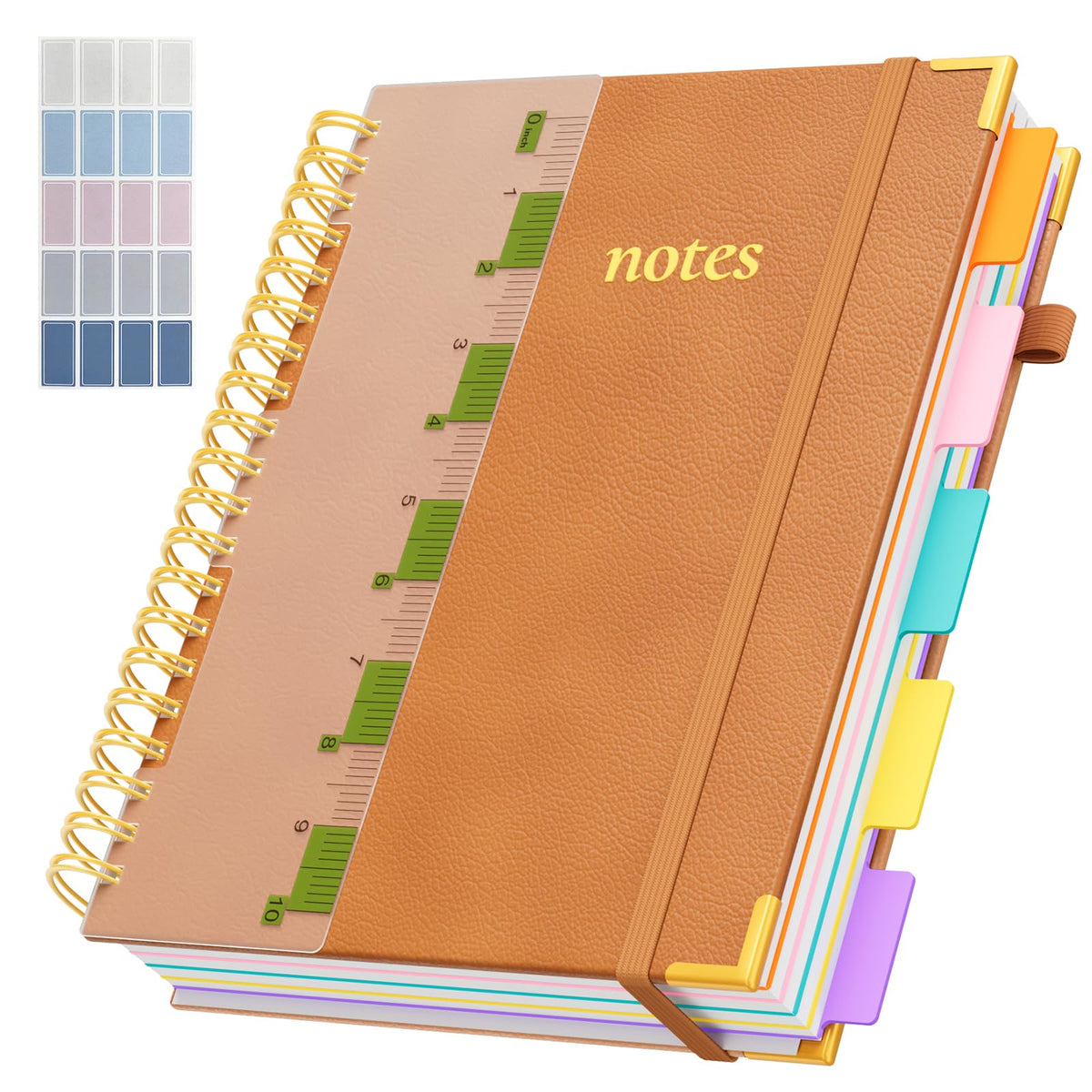 Line Hardcover Spiral Notebook with Removable Dividers Tabs & Ruler, 5 Subject Notebook College Ruled, 300 Page, Large 8"x10" B5 Notebooks for Work School, Lined Journal for Women & Men, Purple