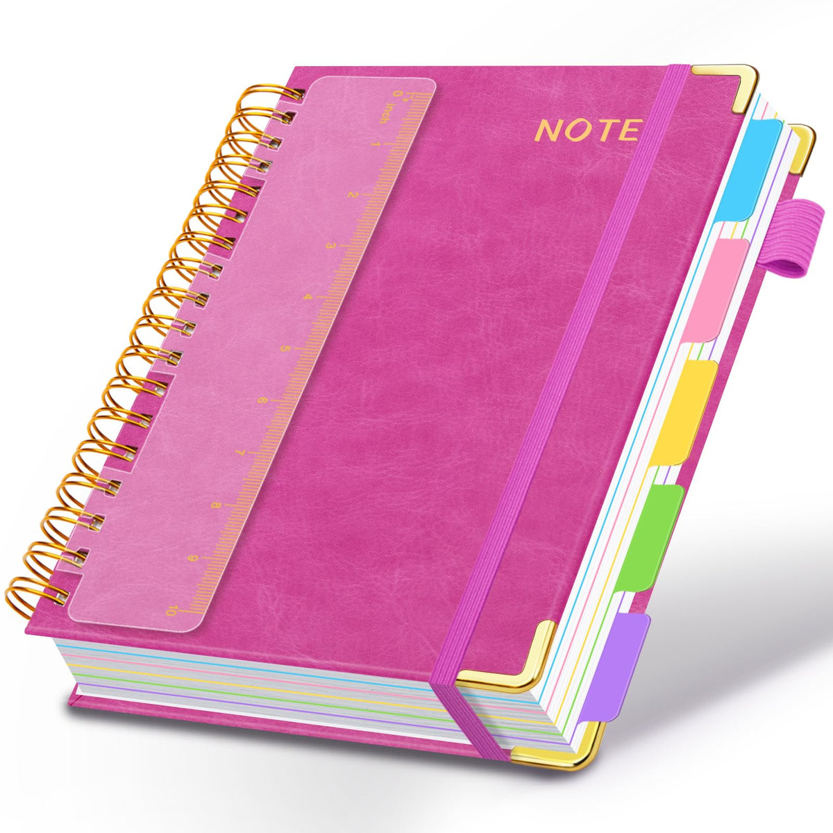 Hardcover Spiral Notebooks for Work 8''x 10'', 300 Pages 5 Subject Notebook with Dividers & Tabs, B5 Spiral Journal for Women, College Ruled Notebooks for School Note-Taking (Rose Purple)