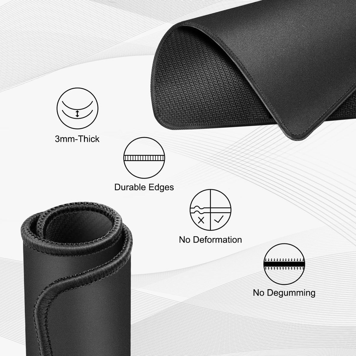 JIKIOU 3 Pack Mouse Pad with Stitched Edge, Perfect Size 10.2x8.3in Black | Anti-Fray, Comfortable Smooth Lycra Surface, Non-Slip Rubber Base, Machine Washable Fade-resistant, Compatible with All Mice