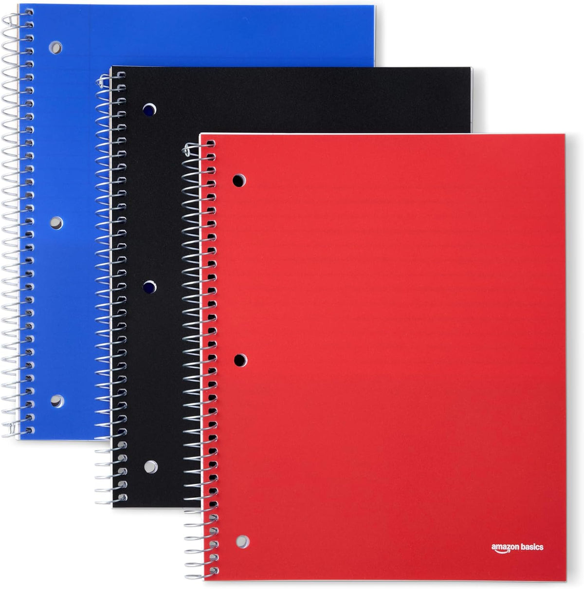 Amazon Basics Wide Ruled Spiral Notebook, Poly Cover, 5 Subject, For Work and School, 200 Sheets, 8.5" x 10.5", Black, 1-Pack