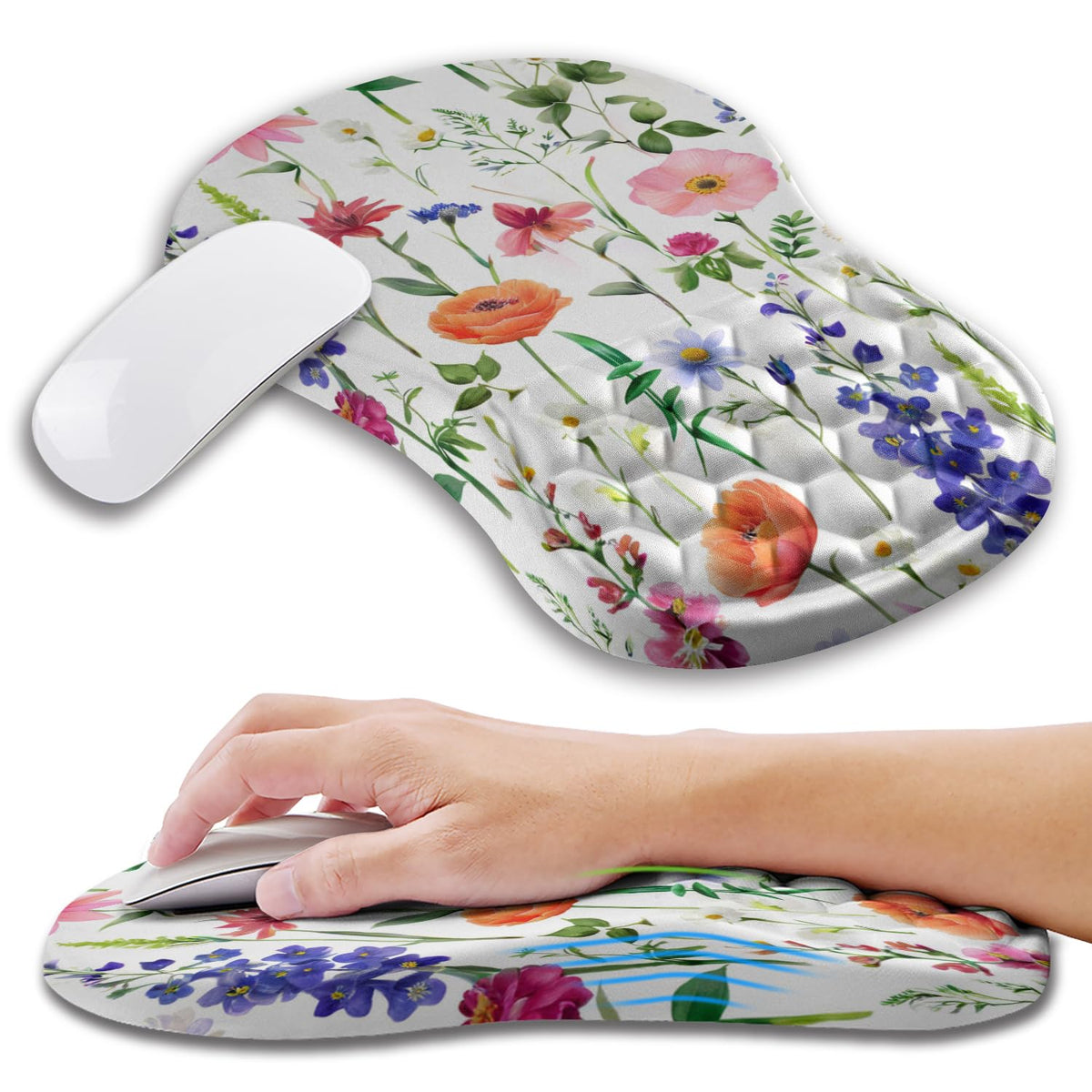 Ergonomic Mouse Pad Wrist Support with Memory Foam Massage Bulge, Carpal Tunnel Pain Relief Mousepad Wrist Rest for Mouse(12x8 inch, Black)