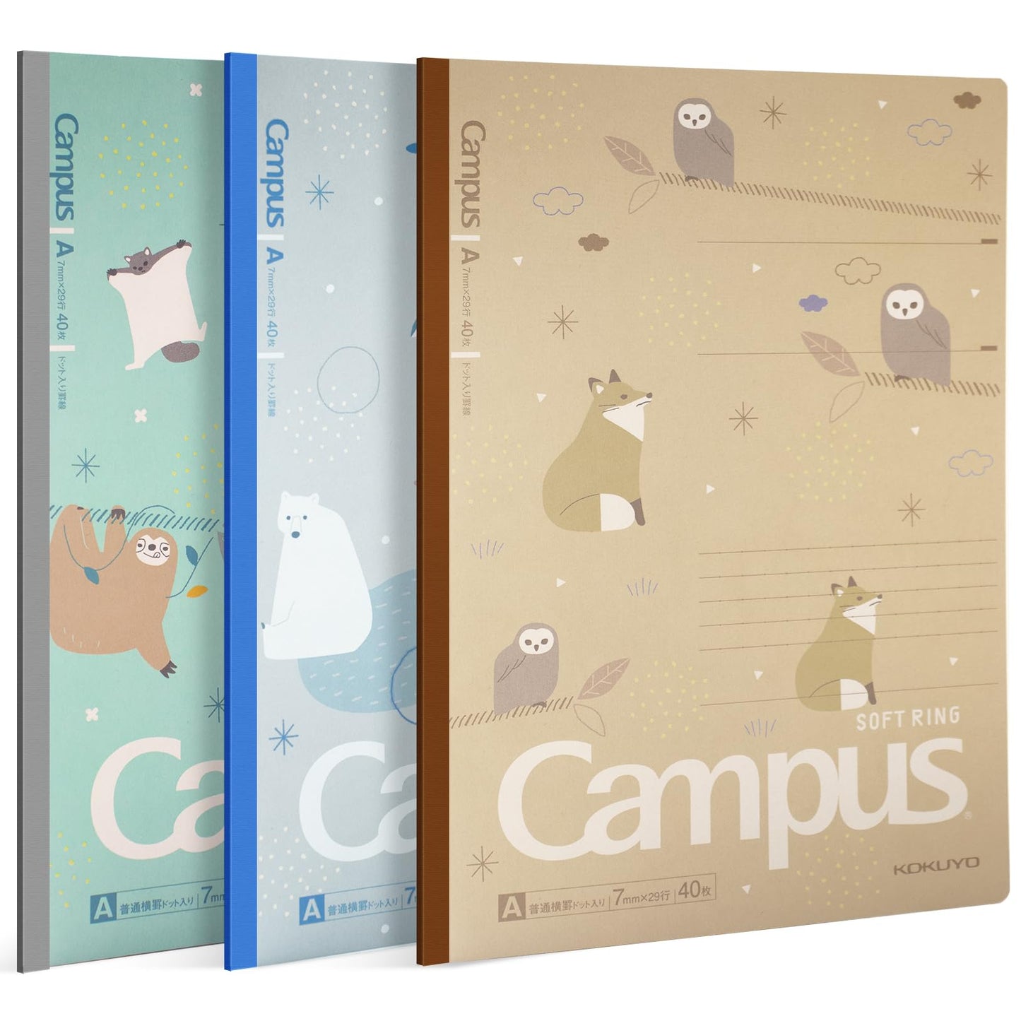 KOKUYO Composition Notebooks, 7" x 10" Kimochii Lined Notebook, 30 Sheets 6mm Dot Ruled Paper, 3 Pack B5 Notebook for School, School Supplies Comp Book for Note Taking, Green Pink Blue