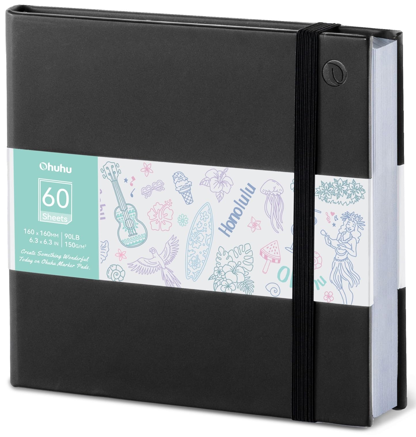 Ohuhu 8.3"x8.3" Double-Sided Bleedproof Marker Pad Art Sketchbook 60 Sheets | Square Sketch Book - 90 LB/150 GSM Smooth Drawing Paper - 60 Sheets/120 Pages - Spiral-Bound Sketch Pad for Alcohol Markers