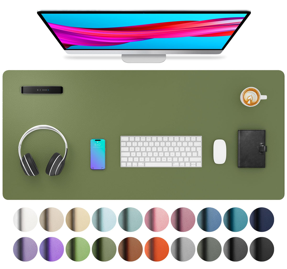 Aothia Non-Slip Waterproof PU Leather Desk Pad Protector for Mouse, Writing Desk, Office, Home, Laptop Blotter, 23.6" x 13.7", Black