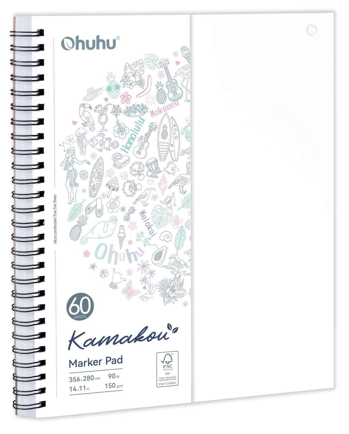Ohuhu 8.3"x8.3" Double-Sided Bleedproof Marker Pad Art Sketchbook 60 Sheets | Square Sketch Book - 90 LB/150 GSM Smooth Drawing Paper - 60 Sheets/120 Pages - Spiral-Bound Sketch Pad for Alcohol Markers