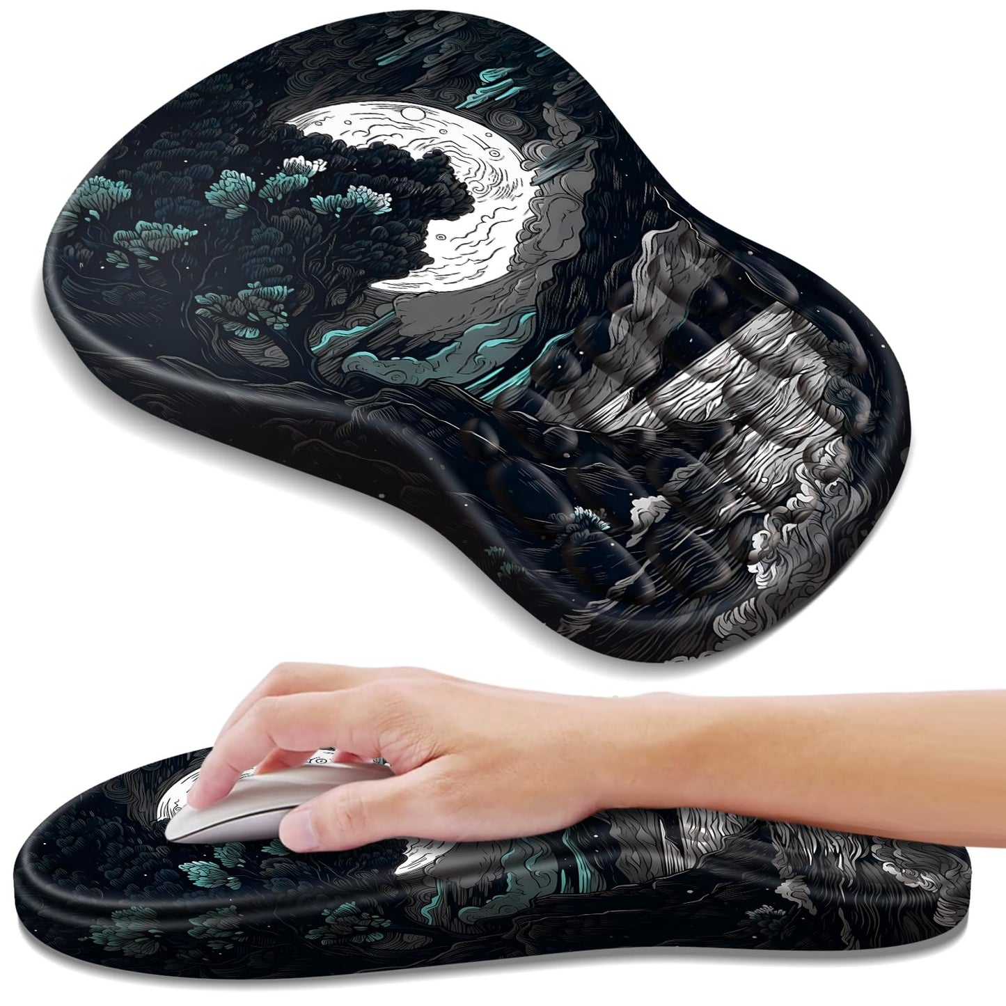 YIWEI Ergonomic Mouse Pad with Wrist Rest for Carpal Tunnel Pain Relief | Memory Foam Wrist Support,Non-Slip Rubber Base, Keyboard Computer Mousepad,Lycra Cloth Surface,Gaming Home Office,Black