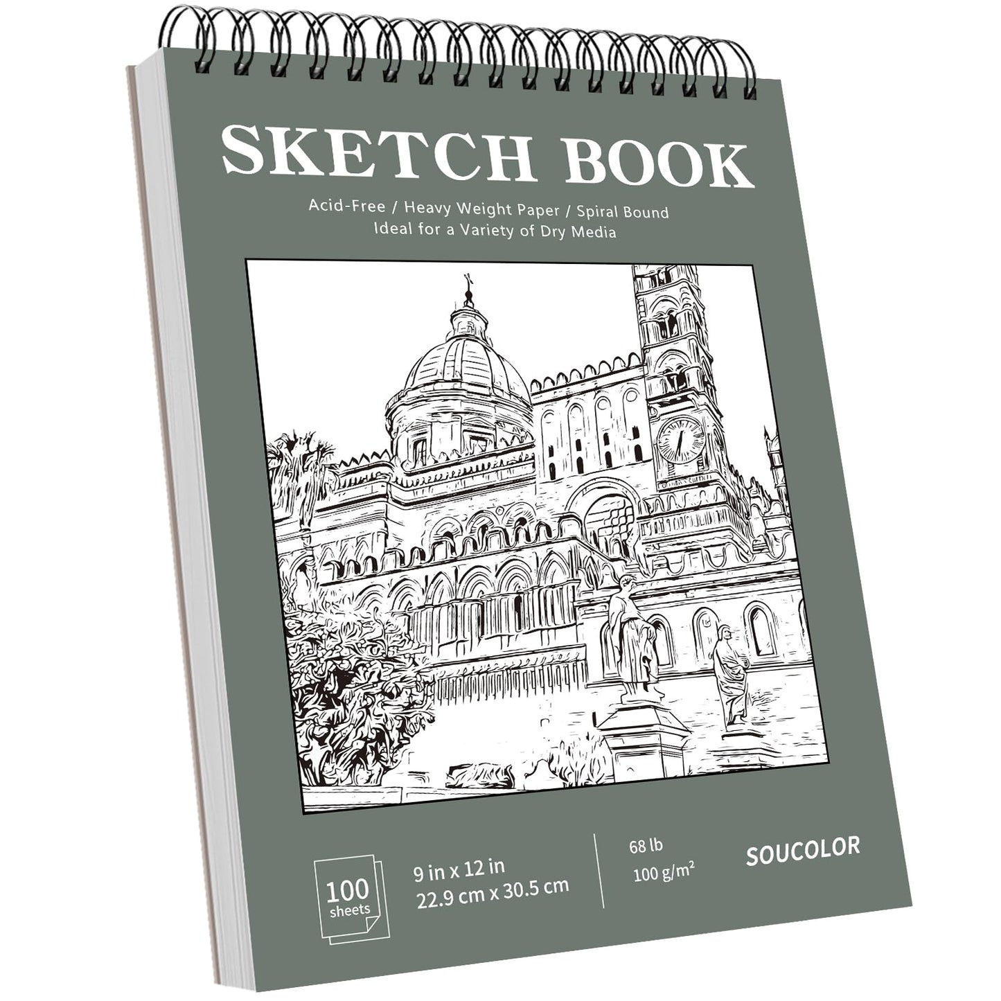 Soucolor Sketch Book 9" x 12", 100 Sheets Kids Art Sketchbook Drawing Pad | 68lb Acid-Free, Fine-Texture Paper, Top Spiral for Lay-Flat, Gift for Teens Girls Boys Beginners Adults, School Art Supplies