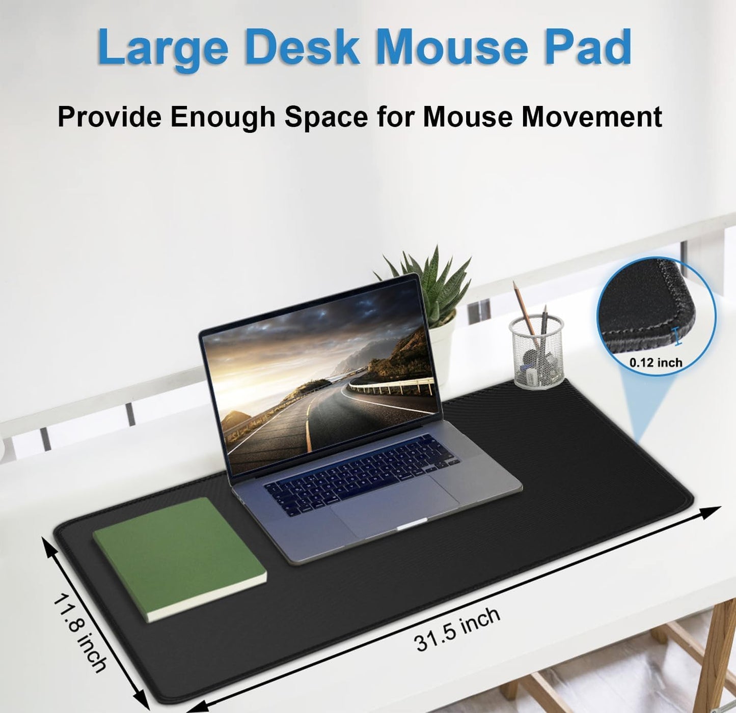 Mouse Pad Gaming, Extra Large Mousepad with Stitched Edges, Non-Slip Base | Large MousePad, Premium Microfiber Cloth Surface, Waterproof Keyboard Desk Mat for Home Office Gaming, 31.5 x 11.8 in, Black