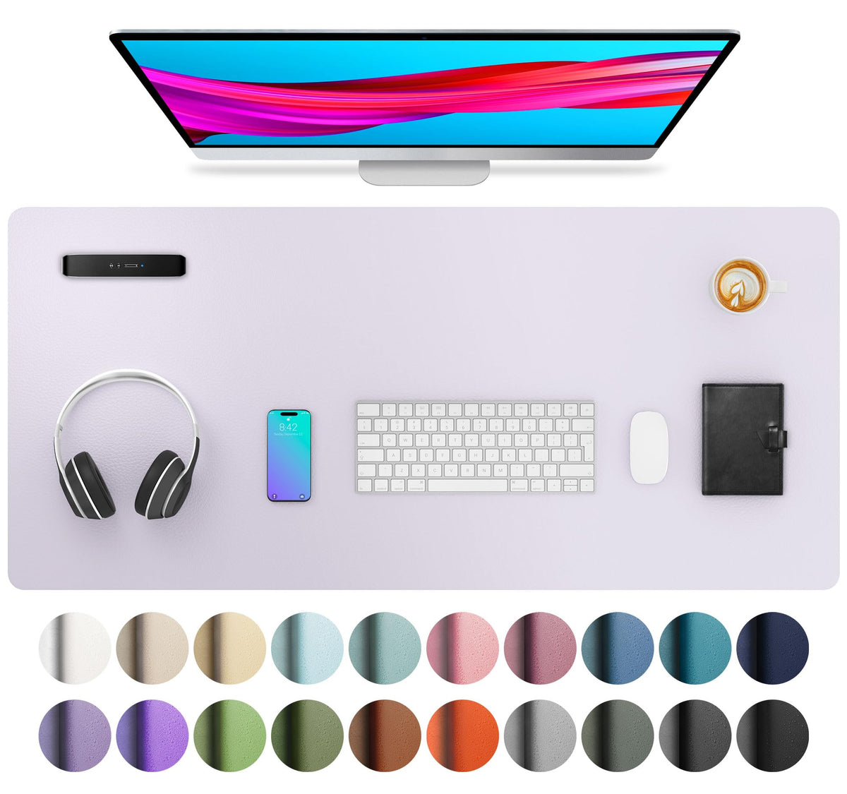 Aothia Non-Slip Waterproof PU Leather Desk Pad Protector for Mouse, Writing Desk, Office, Home, Laptop Blotter, 23.6" x 13.7", Black