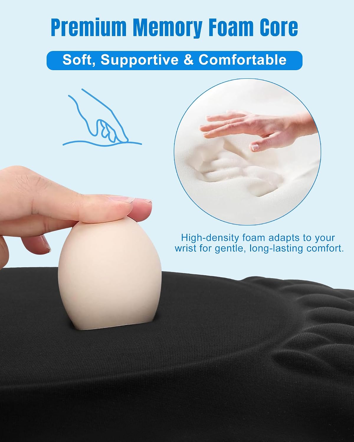 Ergonomic Mouse Pad with Sloped Memory Foam Wrist Rest (Black) | 3D Textured Wrist Cushion, Smooth Lycra Surface, Non-Slip PU Base, Comfortable Support for Office/Home Computer Desks