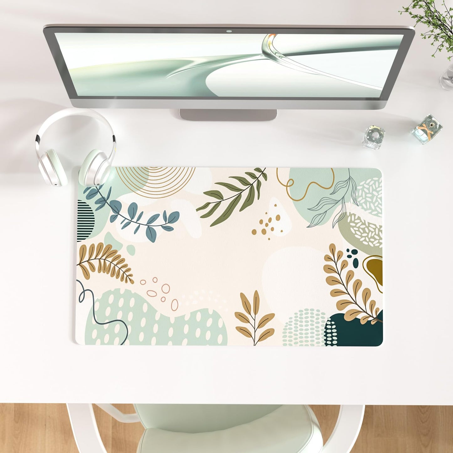 Faux Leather Large Mouse Pad, Office Desk Mat, 31.5"x15.7", Pink Floral | Desk Décor Accessories, Extended Size, Waterproof & Easy to Clean, Smooth Surface, Non Slip Desk Organization