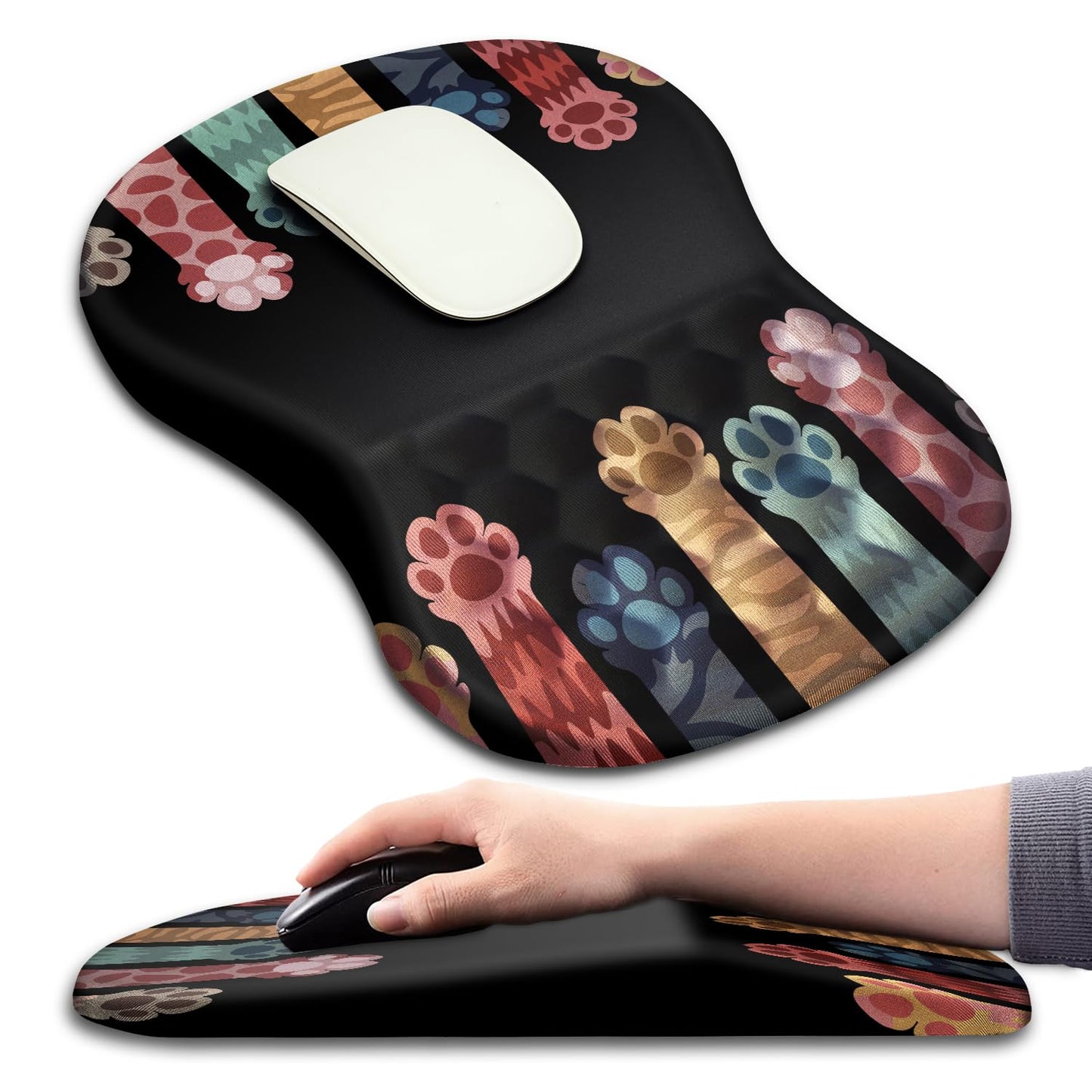 Hokafenle Ergonomic Mouse Pad Wrist Support with Massage Design, Wrist Rest Pain Relief Mousepad with Memory Foam&Non-Slip PU Base, Mouse Pads for Wireless Mouse & Desk (12x8 inch,Black)