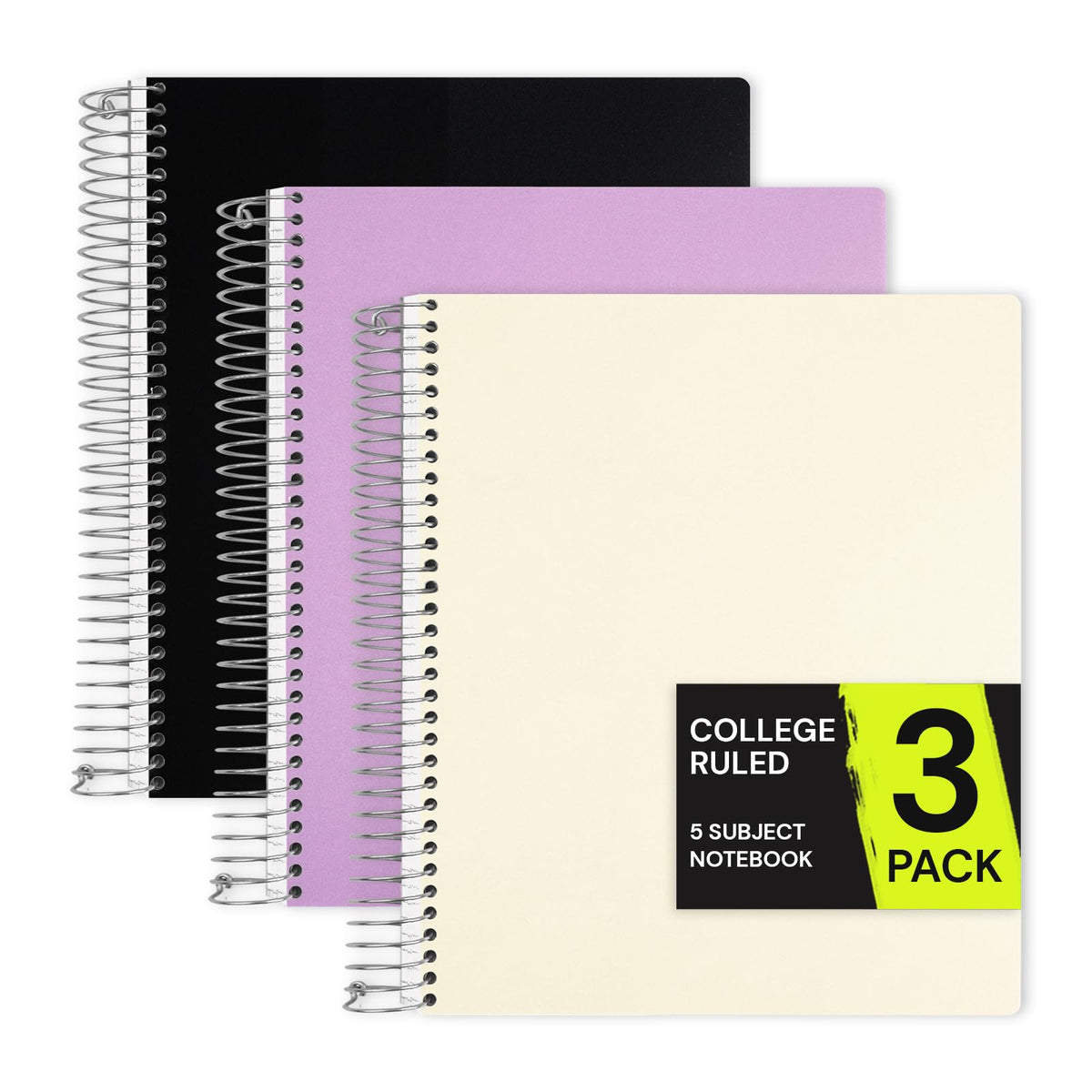 ONAVIA Pink 5 Subject Spiral Notebook College Ruled, 400 Pages | 200 Sheets, 9 x 11 in, 6 Pack Waterproof Plastic Cover, Durable, School Notebooks, Classroom, Teachers