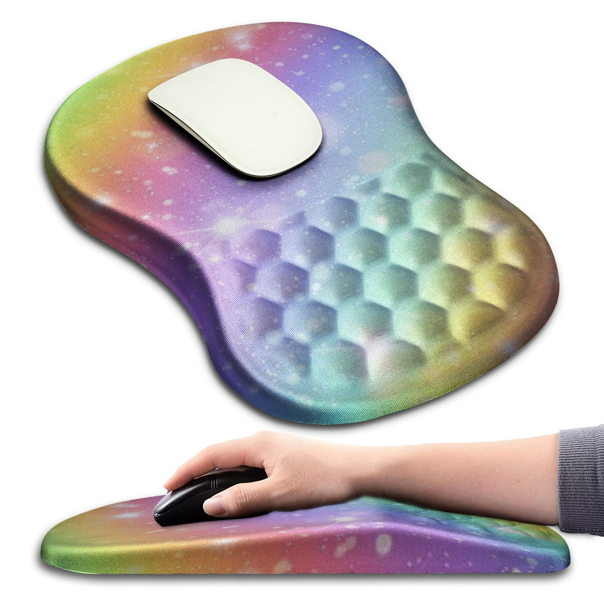 Hokafenle Ergonomic Mouse Pad Wrist Support with Massage Design, Wrist Rest Pain Relief Mousepad with Memory Foam&Non-Slip PU Base, Mouse Pads for Wireless Mouse & Desk (12x8 inch,Black)