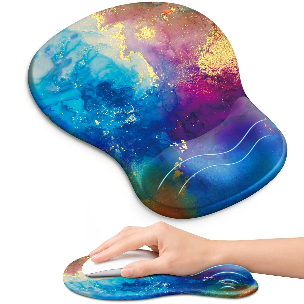 Ergonomic Mouse Pad with Wrist Rest, Gel Wrist Support, Black | 10.2 x 7.6 in Mouse Pad with Smooth Fabric Surface and Non-Slip Rubber Base for Office, Home, Study, and Gaming