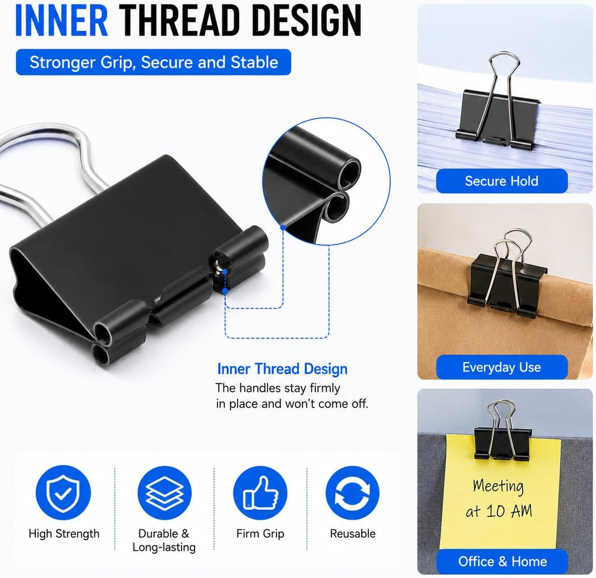 208PCS Binder Clips Assorted Sizes, Paper Clamps 6 Sizes, Office Supplies | Extra Large Medium Small Mini Micro, Meta Blinder Paper Clamps, for Office Supplies, Home, School