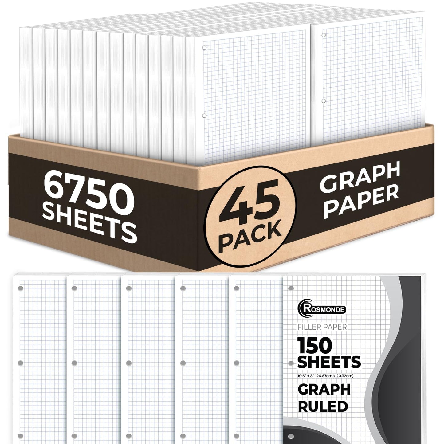 450 Sheets Loose Leaf Paper, 3 Pack, College Ruled Filler Paper | Bulk Office Filler Paper, 8" x 10.5", 3 Hole Punched, 150 Sheets/Pack, College Ruled Notebook Paper for Binder, White