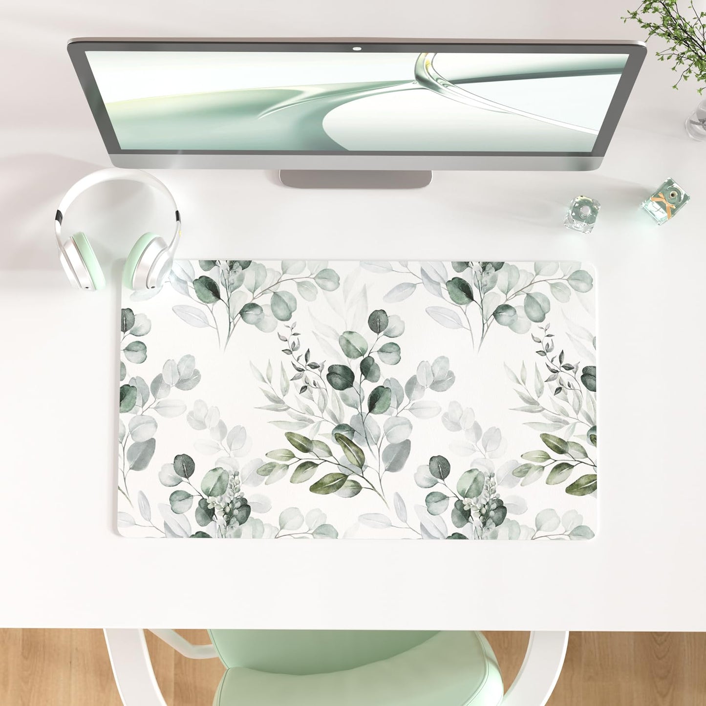 Faux Leather Large Mouse Pad, Office Desk Mat, 31.5"x15.7", Pink Floral | Desk Décor Accessories, Extended Size, Waterproof & Easy to Clean, Smooth Surface, Non Slip Desk Organization