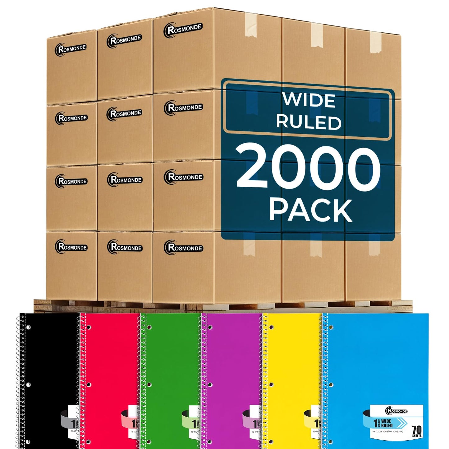 12 Pack Spiral Notebooks, 1 Subject Notebook, Wide Ruled, Assorted | Bulk Wide Ruled Notebooks For School, 70 Sheets (140 Pages), 8 x 10-1/2", 3 Hole Punched, Single Subject Spiral Notebook Bulk