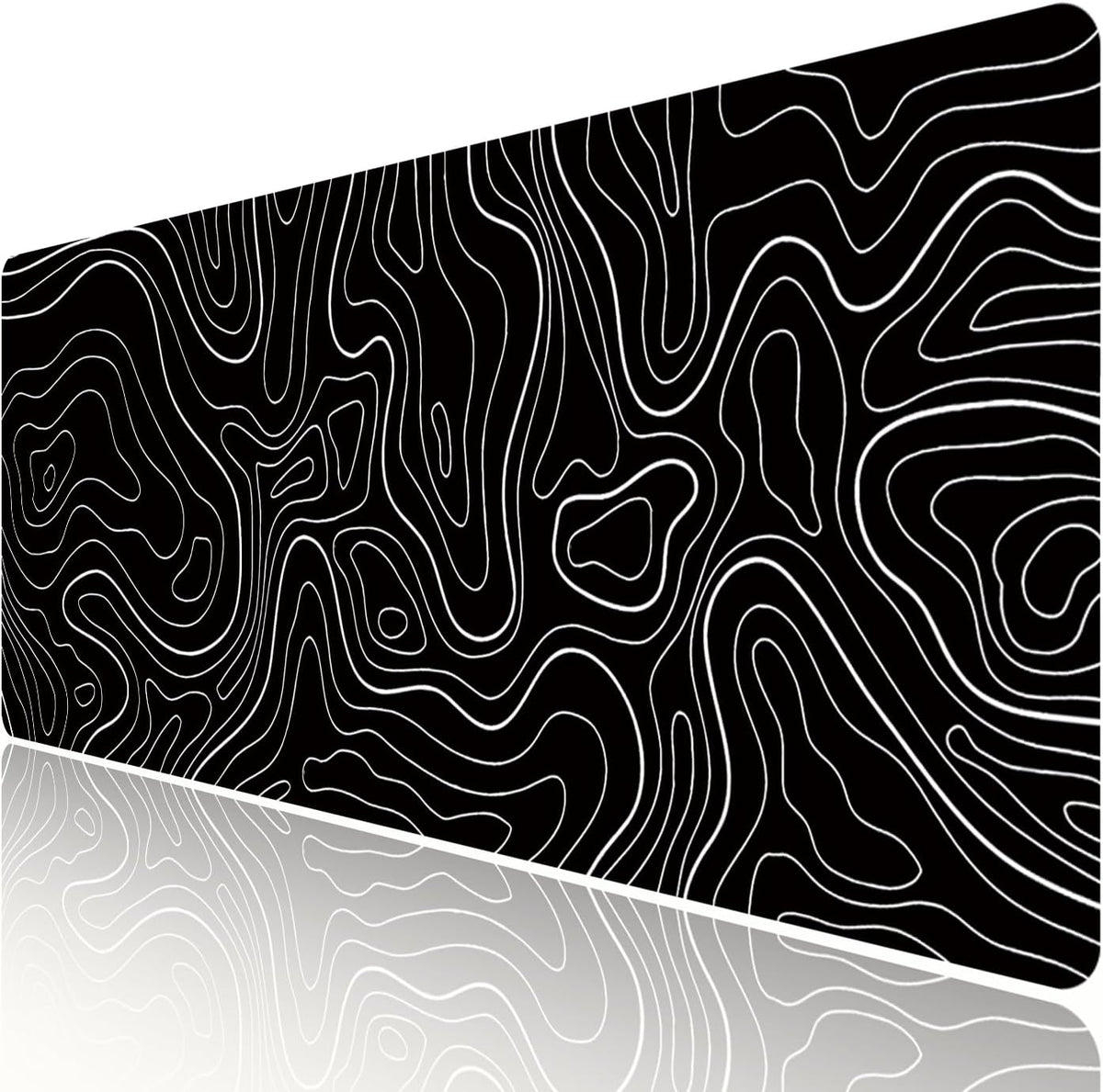 Black Topographic Large Gaming Mouse Pad Extended XXL(900 * 400 * 3MM) Mouse Mat Long Desk Pad with Stitched Edges for Keyboard Home Office Gaming Work Big Desk Mat