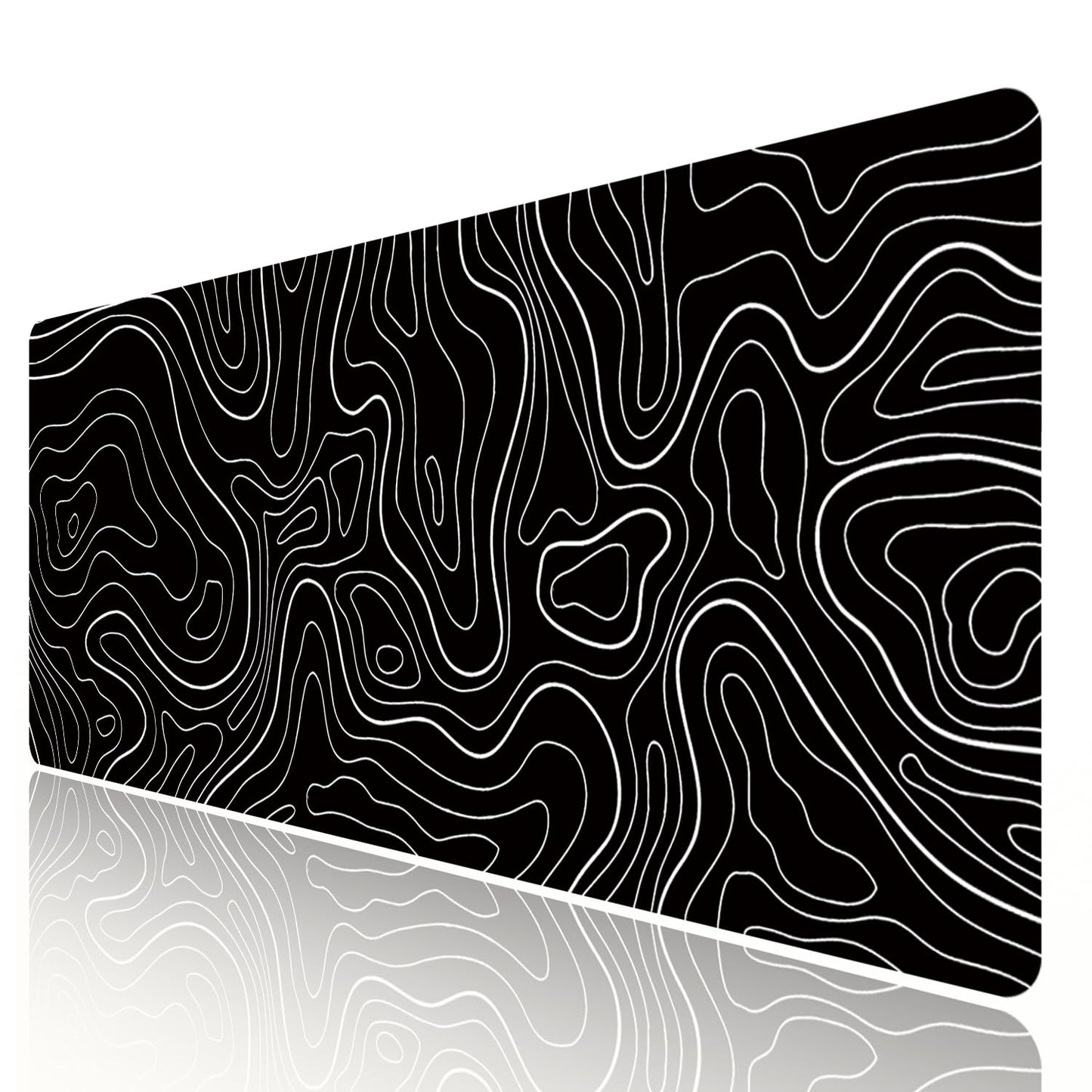 Black Topographic Large Gaming Mouse Pad Extended XXL(900 * 400 * 3MM) Mouse Mat Long Desk Pad with Stitched Edges for Keyboard Home Office Gaming Work Big Desk Mat