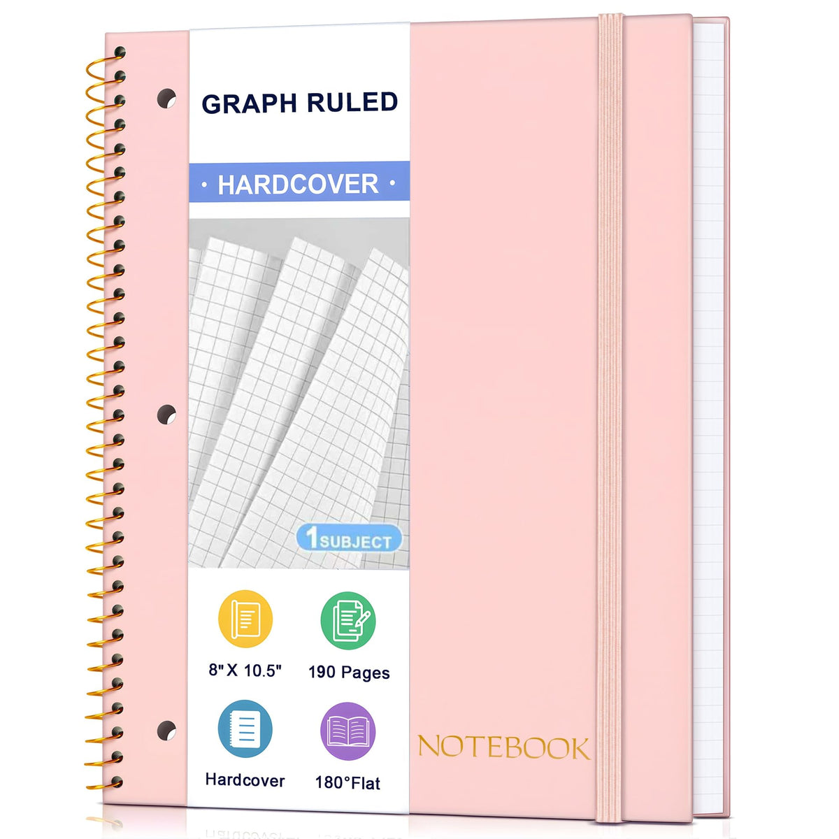 MUAHLIUB Spiral Notebook College Ruled Paper 8" x 10-1/2", 1 Subject Spiral Notebook, 3-Hole Punched Perforated Pages Ideal for School, Office, Writing, 95 Sheets Lined Journaling Notebook, Black