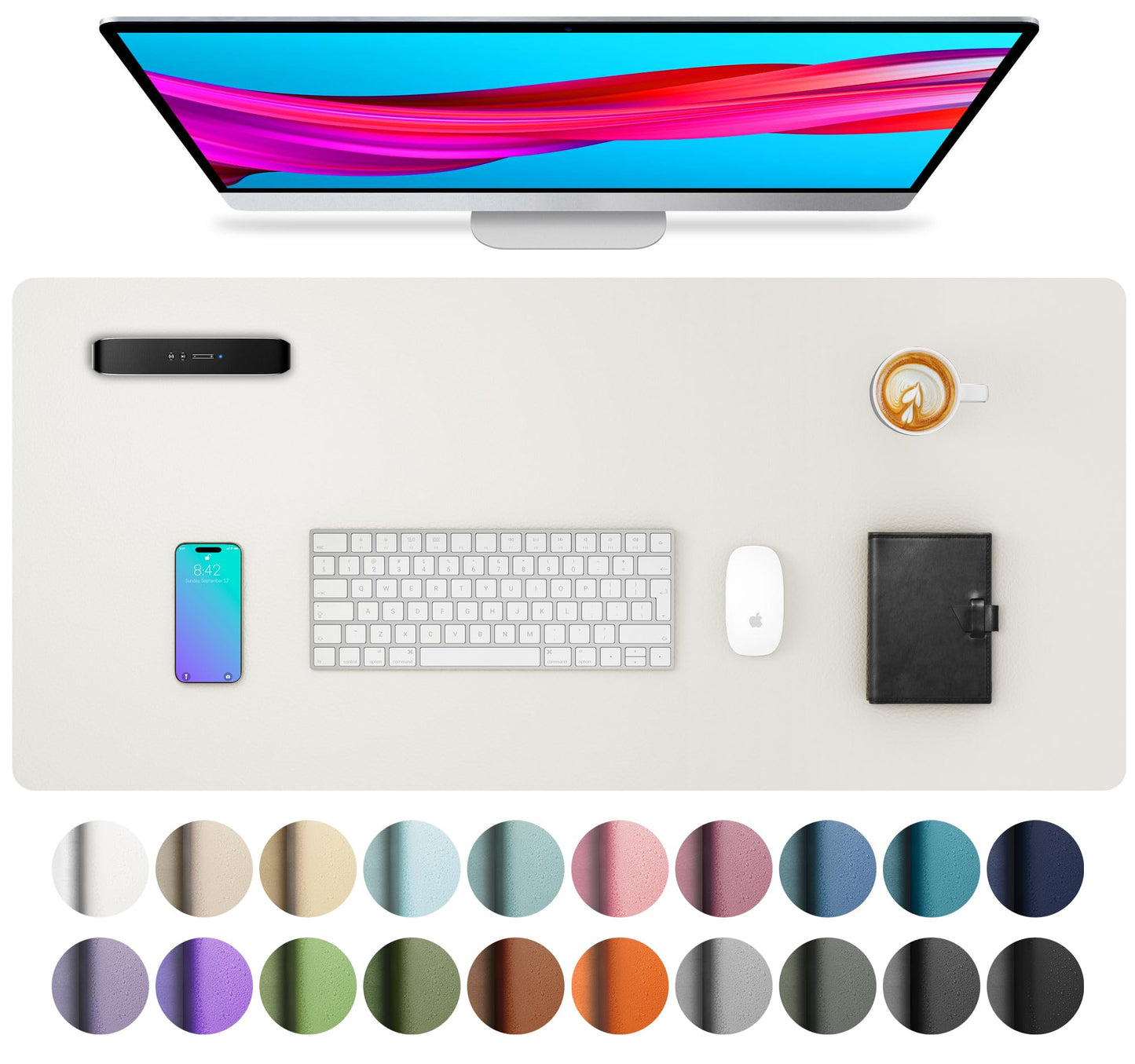 Aothia Non-Slip Waterproof PU Leather Desk Pad Protector for Mouse, Writing Desk, Office, Home, Laptop Blotter, 23.6" x 13.7", Black