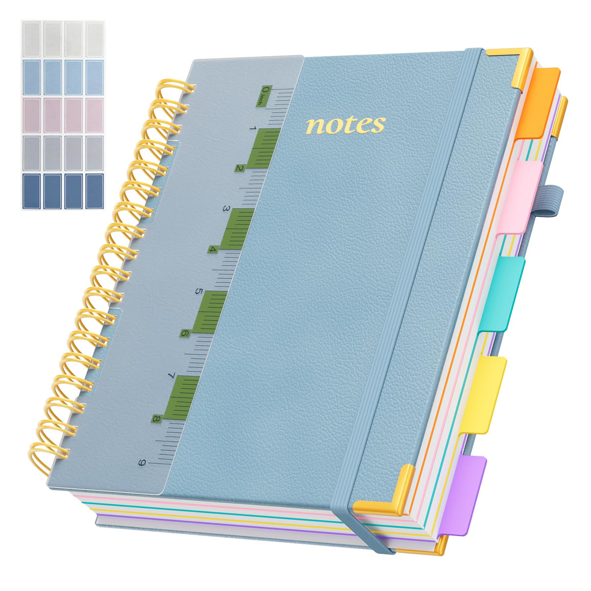 Line Hardcover Spiral Notebook with Removable Dividers Tabs & Ruler, 5 Subject Notebook College Ruled, 300 Page, Large 8"x10" B5 Notebooks for Work School, Lined Journal for Women & Men, Purple