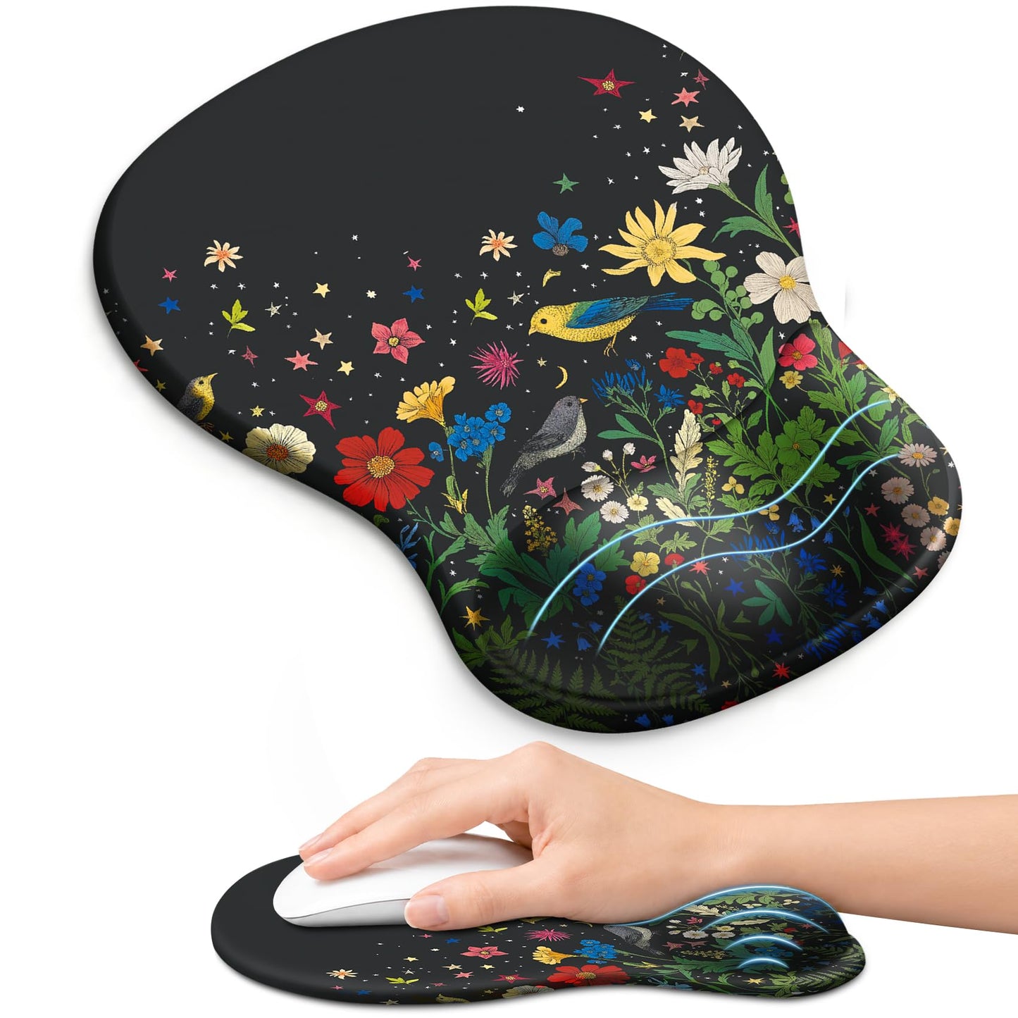 Ergonomic Mouse Pad with Wrist Rest, Gel Wrist Support, Black | 10.2 x 7.6 in Mouse Pad with Smooth Fabric Surface and Non-Slip Rubber Base for Office, Home, Study, and Gaming