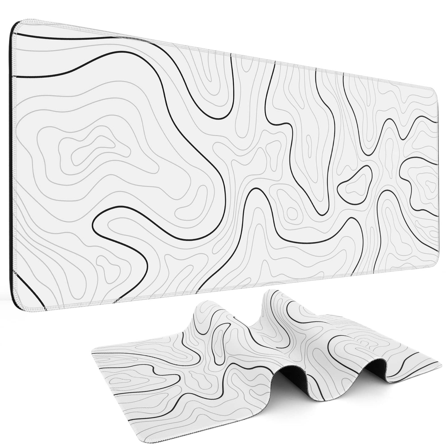 DIGSOM Gaming Mouse Pad, Black with White Topographic Line, 31.5x11.8in | XL Mouse mat, Smooth surface, Anti-slip rubber base, For keyboard and mouse, For home and office use