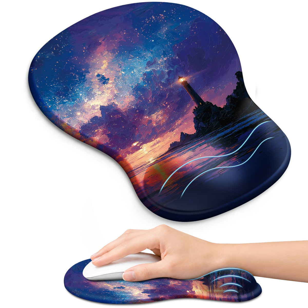 Ergonomic Mouse Pad with Wrist Rest, Gel Wrist Support, Black | 10.2 x 7.6 in Mouse Pad with Smooth Fabric Surface and Non-Slip Rubber Base for Office, Home, Study, and Gaming