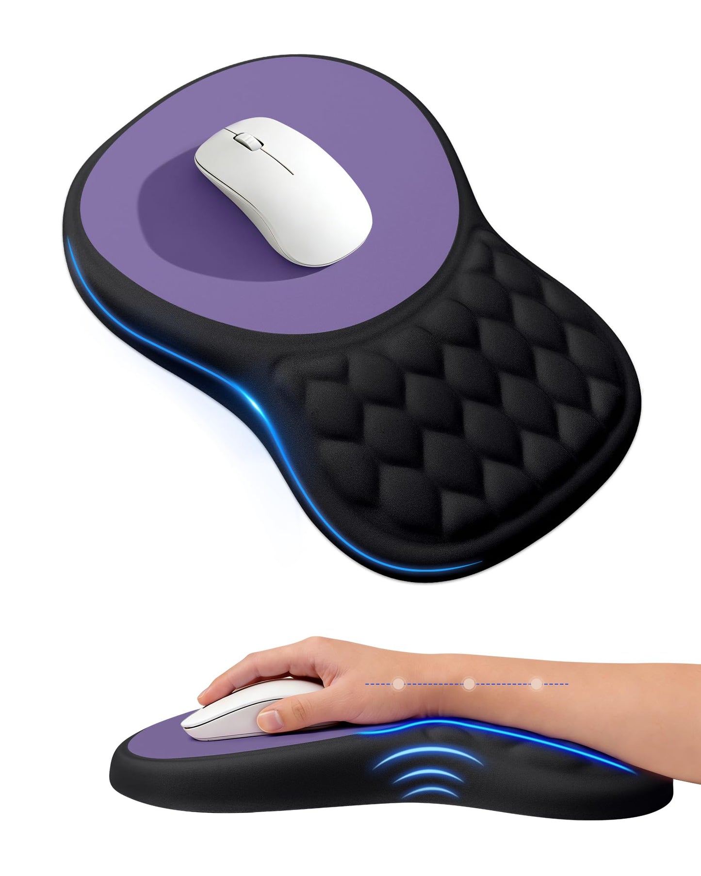 Ergonomic Mouse Pad with Sloped Memory Foam Wrist Rest (Black) | 3D Textured Wrist Cushion, Smooth Lycra Surface, Non-Slip PU Base, Comfortable Support for Office/Home Computer Desks