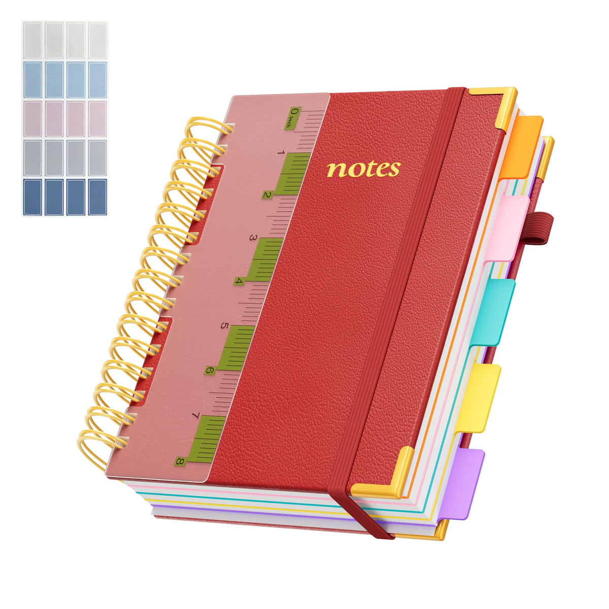 Line Hardcover Spiral Notebook with Removable Dividers Tabs & Ruler, 5 Subject Notebook College Ruled, 300 Page, Large 8"x10" B5 Notebooks for Work School, Lined Journal for Women & Men, Purple