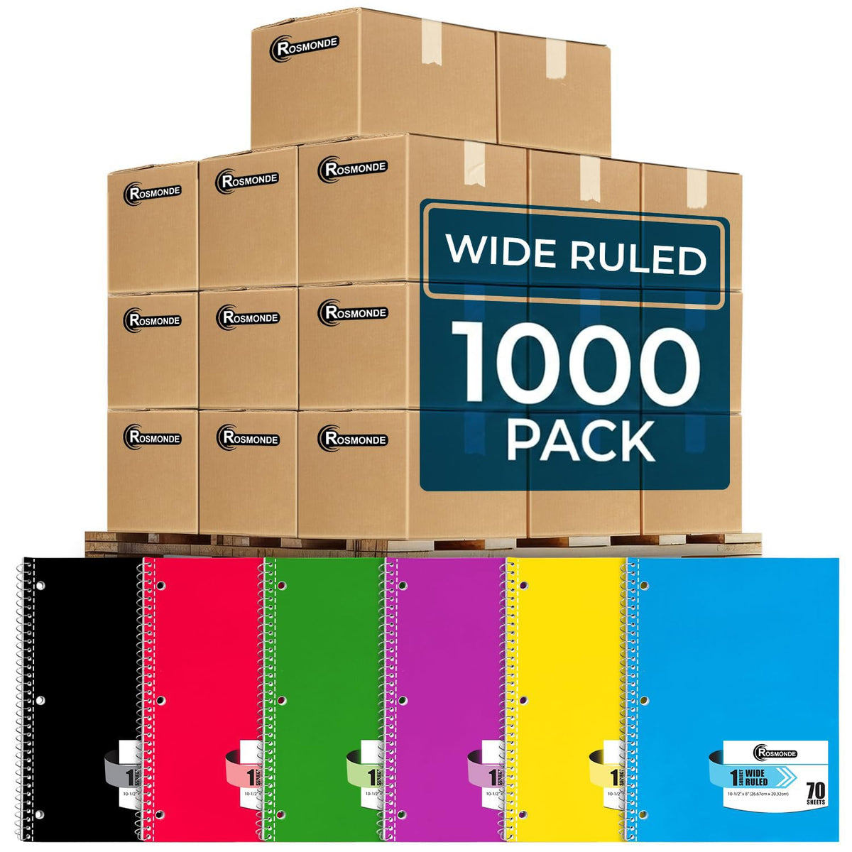 12 Pack Spiral Notebooks, 1 Subject Notebook, Wide Ruled, Assorted | Bulk Wide Ruled Notebooks For School, 70 Sheets (140 Pages), 8 x 10-1/2", 3 Hole Punched, Single Subject Spiral Notebook Bulk