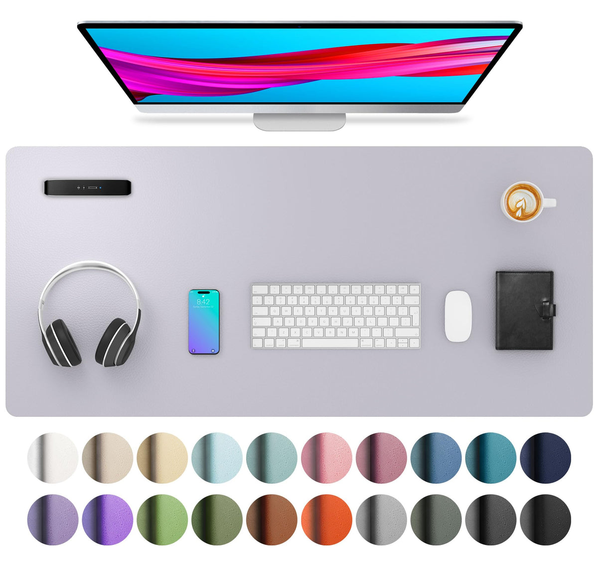 Aothia Non-Slip Waterproof PU Leather Desk Pad Protector for Mouse, Writing Desk, Office, Home, Laptop Blotter, 23.6" x 13.7", Black