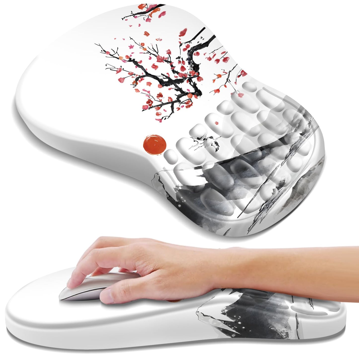 YIWEI Ergonomic Mouse Pad with Wrist Rest for Carpal Tunnel Pain Relief | Memory Foam Wrist Support,Non-Slip Rubber Base, Keyboard Computer Mousepad,Lycra Cloth Surface,Gaming Home Office,Black