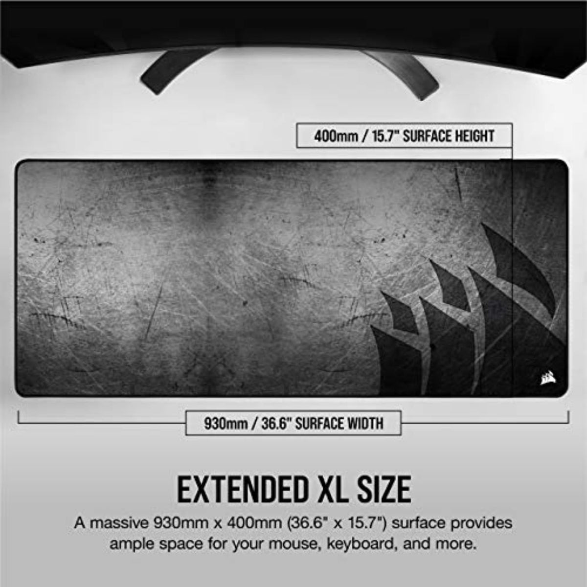 Corsair MM350 PRO Extended XL Premium Spill-Proof Cloth Gaming Mouse Pad – 36.6” Width x 15.7” Height Surface – Black/Gray